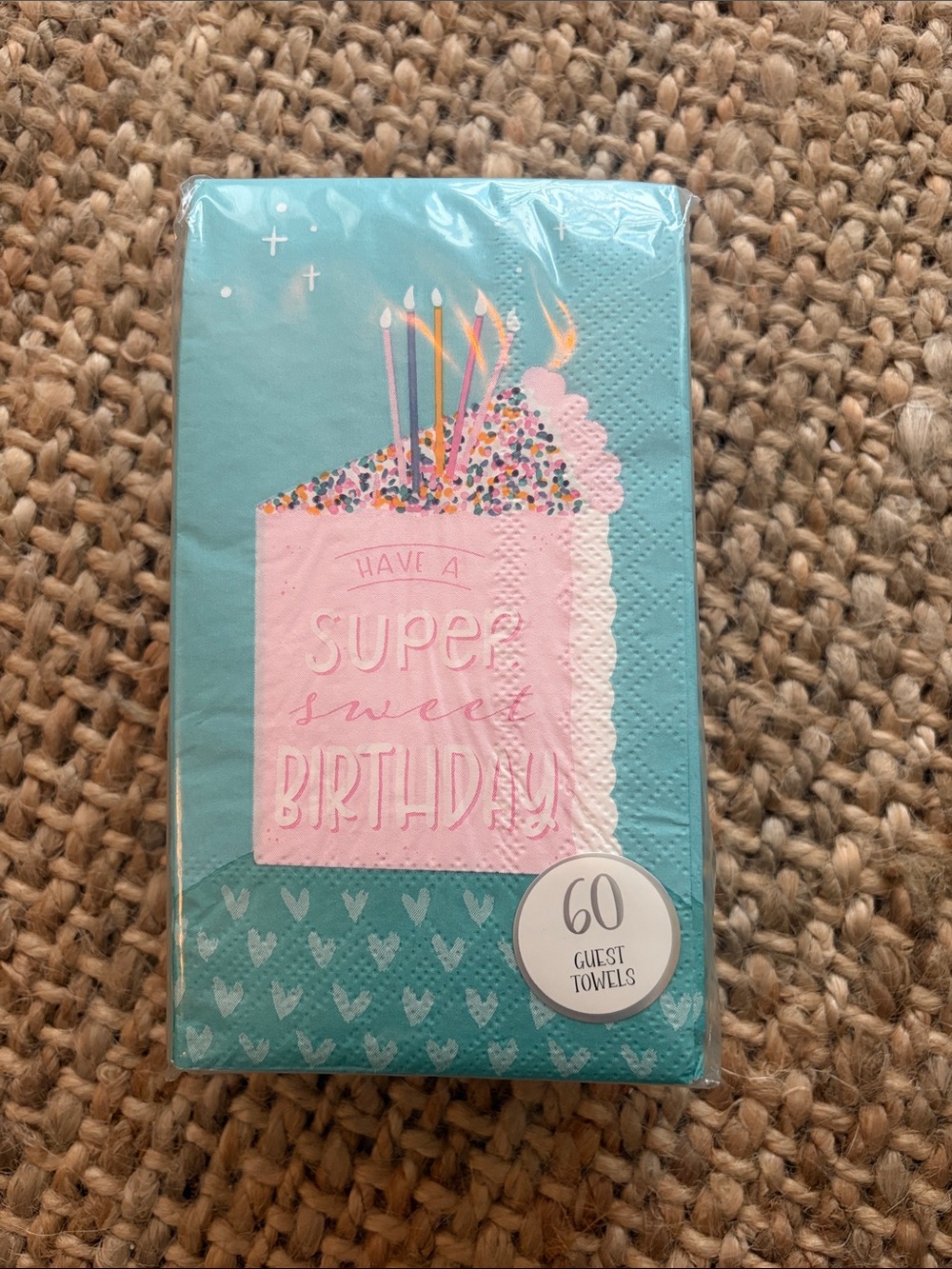 60 Guest Towels Super Sweet Birthday Cake - New in Package
- Teal and Pink